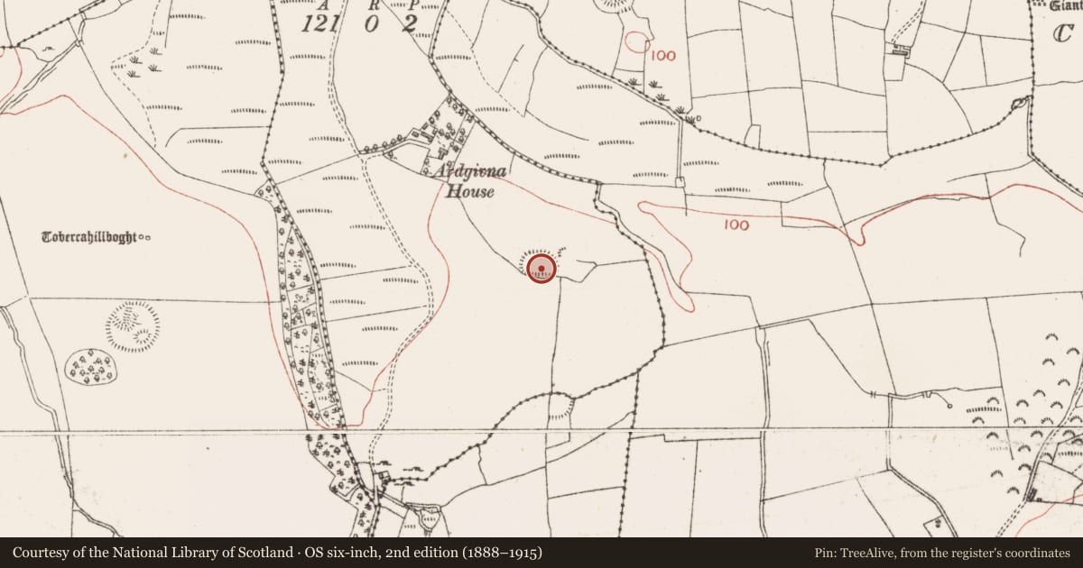 Ordnance Survey six-inch map, 2nd edition (1888–1915) covering the location of Ringfort - rath, Ardgivna, County Sligo, with a pin at the register's coordinates