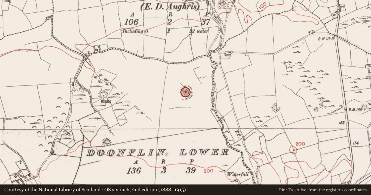 Ordnance Survey six-inch map, 2nd edition (1888–1915) covering the location of Structure, Doonflin Lower, County Sligo, with a pin at the register's coordinates