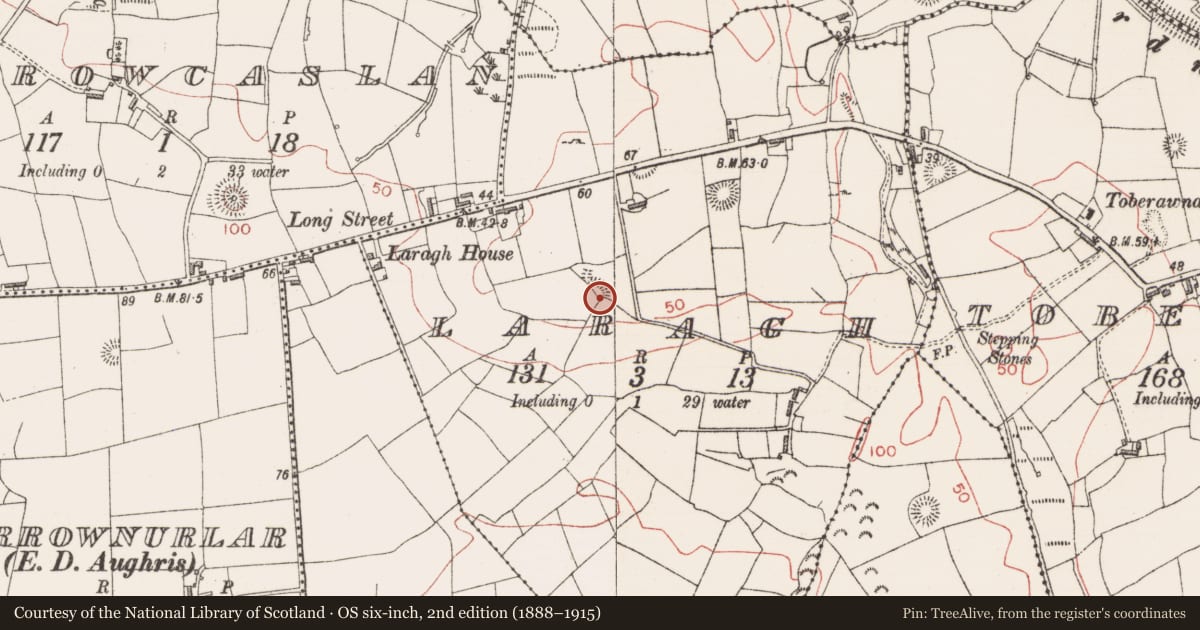 Ordnance Survey six-inch map, 2nd edition (1888–1915) covering the location of Enclosure, Laragh, County Sligo, with a pin at the register's coordinates