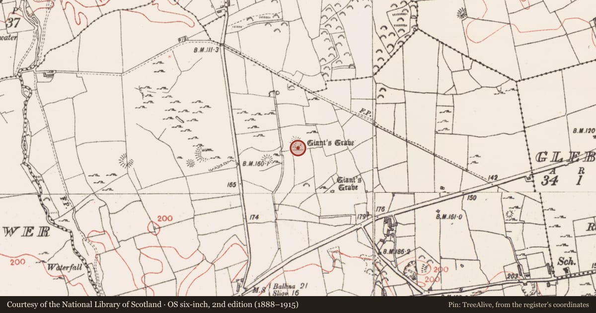 Ordnance Survey six-inch map, 2nd edition (1888–1915) covering the location of Enclosure, Farranyharpy, County Sligo, with a pin at the register's coordinates