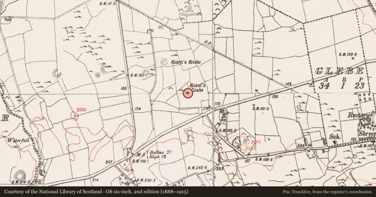 Ordnance Survey six-inch map, 2nd edition (1888–1915) covering the location of Mound, Farranyharpy, County Sligo, with a pin at the register's coordinates