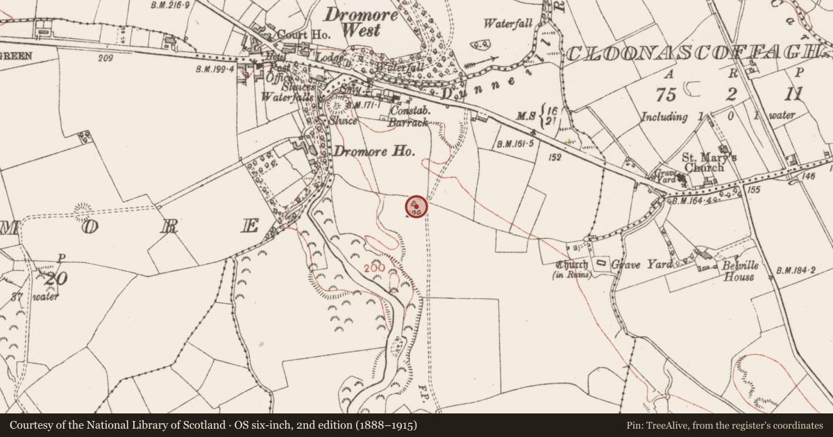 Ordnance Survey six-inch map, 2nd edition (1888–1915) covering the location of Barrow - unclassified, Dunneill, County Sligo, with a pin at the register's coordinates
