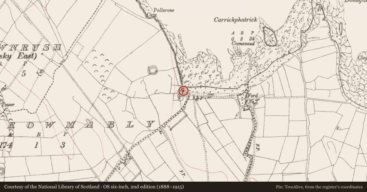 Ordnance Survey six-inch map, 2nd edition (1888–1915) covering the location of Midden, Carrowmably, County Sligo, with a pin at the register's coordinates