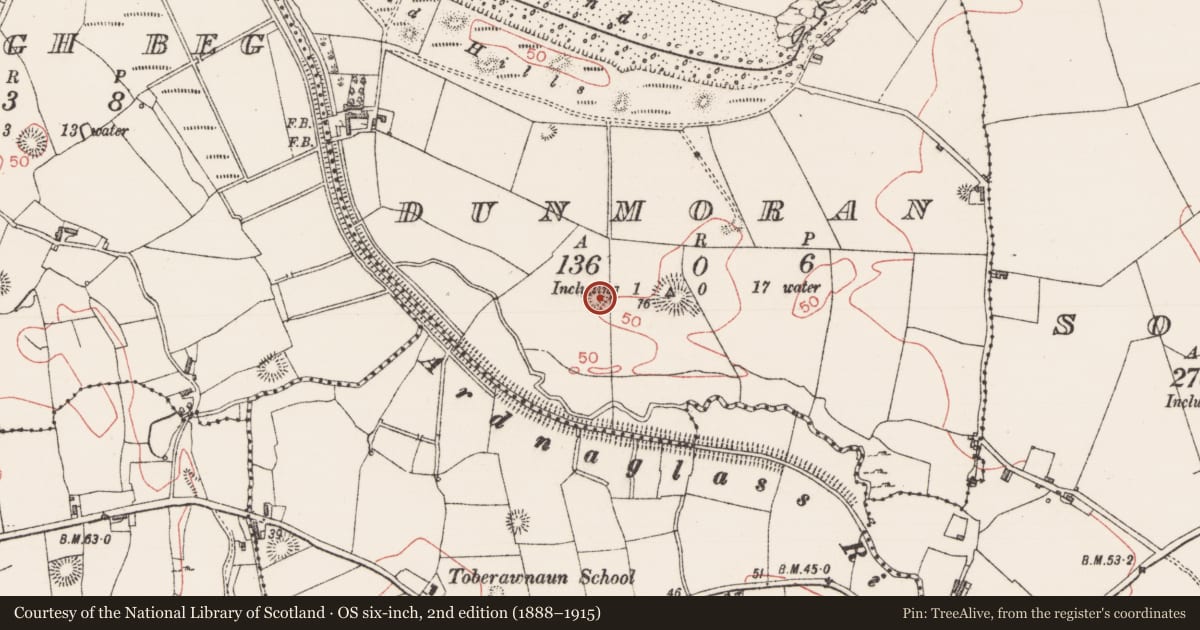 Ordnance Survey six-inch map, 2nd edition (1888–1915) covering the location of Ringfort - rath, Dunmoran, County Sligo, with a pin at the register's coordinates