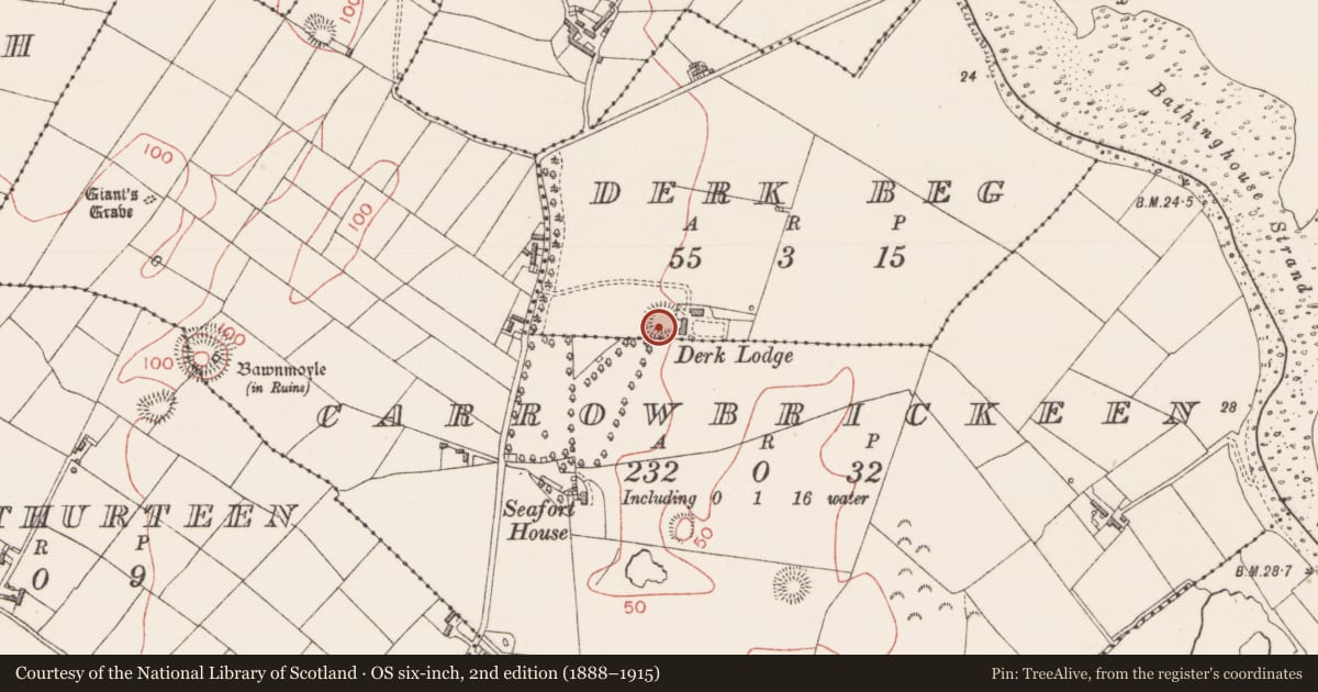 Ordnance Survey six-inch map, 2nd edition (1888–1915) covering the location of Ringfort - rath, Derk Beg, County Sligo, with a pin at the register's coordinates