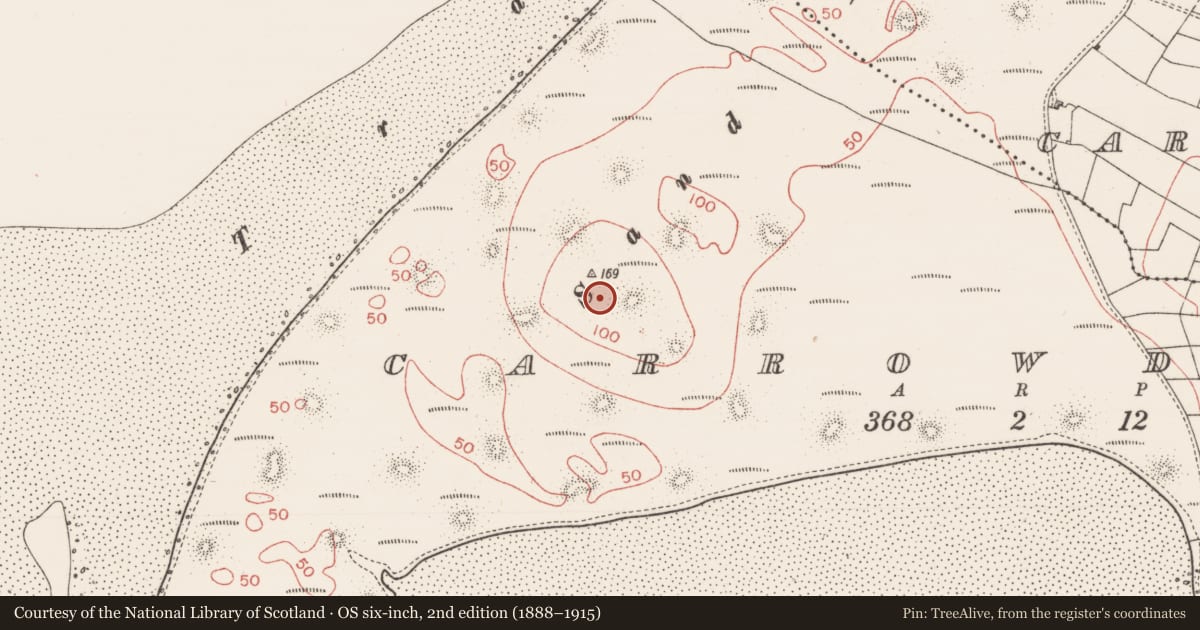 Ordnance Survey six-inch map, 2nd edition (1888–1915) covering the location of Midden, Carrowdough, County Sligo, with a pin at the register's coordinates