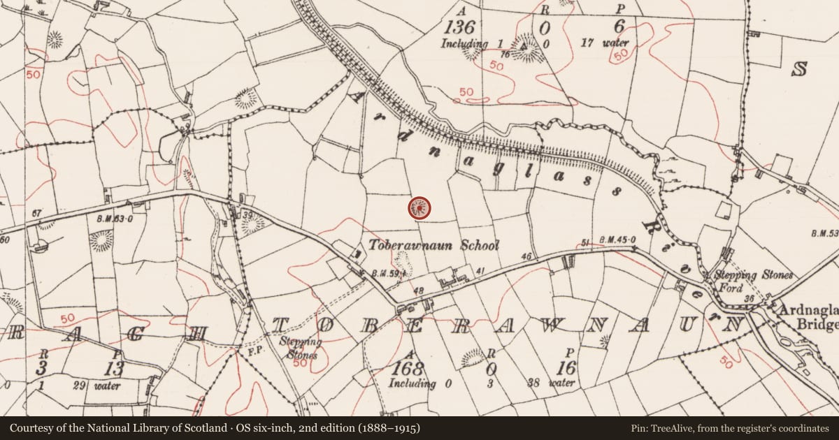 Ordnance Survey six-inch map, 2nd edition (1888–1915) covering the location of House - indeterminate date, Toberawnaun, County Sligo, with a pin at the register's coordinates