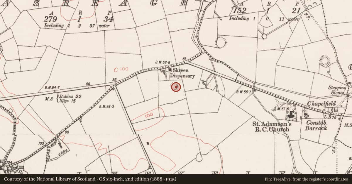 Ordnance Survey six-inch map, 2nd edition (1888–1915) covering the location of Ringfort - rath, Leekfield, County Sligo, with a pin at the register's coordinates