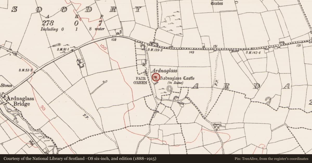 Ordnance Survey six-inch map, 2nd edition (1888–1915) covering the location of Castle - Anglo-Norman masonry castle, Ardabrone, County Sligo, with a pin at the register's coordinates