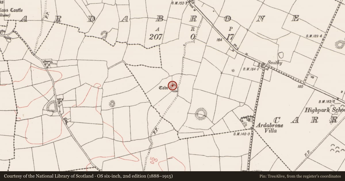 Ordnance Survey six-inch map, 2nd edition (1888–1915) covering the location of Souterrain, Ardabrone, County Sligo, with a pin at the register's coordinates