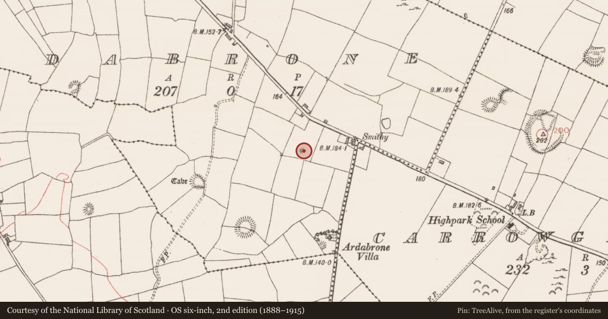 Ordnance Survey six-inch map, 2nd edition (1888–1915) covering the location of Barrow - mound barrow, Ardabrone, County Sligo, with a pin at the register's coordinates