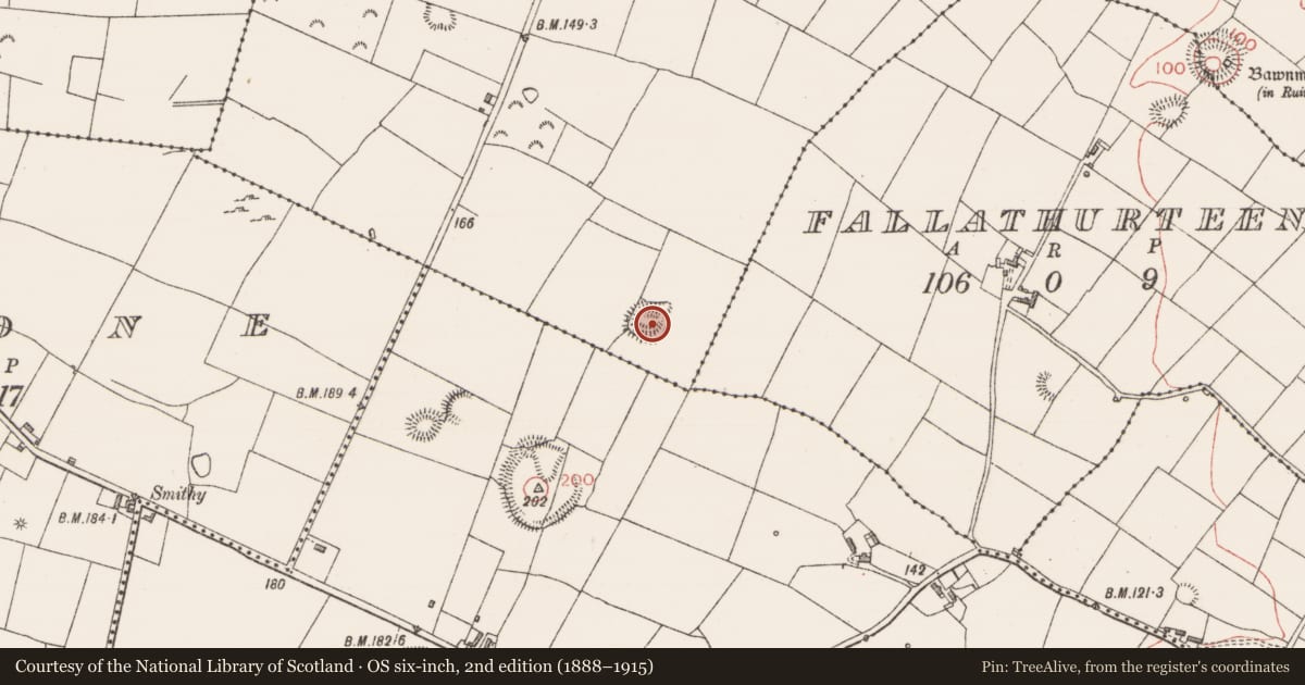 Ordnance Survey six-inch map, 2nd edition (1888–1915) covering the location of Ringfort - rath, Carrowreagh, County Sligo, with a pin at the register's coordinates
