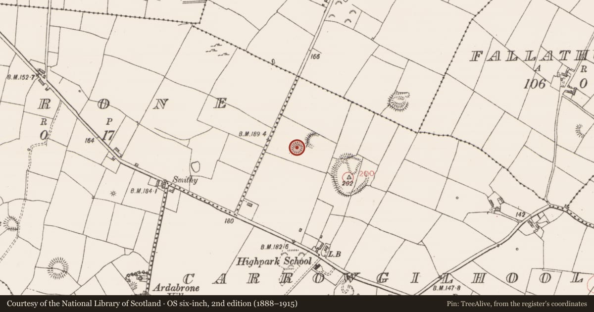 Ordnance Survey six-inch map, 2nd edition (1888–1915) covering the location of Ringfort - rath, Carrowgilhooly, County Sligo, with a pin at the register's coordinates