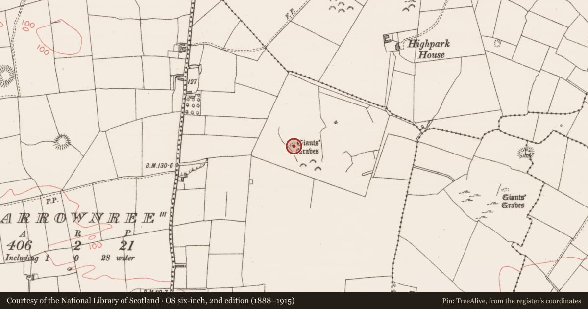 Ordnance Survey six-inch map, 2nd edition (1888–1915) covering the location of Megalithic tomb - court tomb, Carrownaboll, County Sligo, with a pin at the register's coordinates