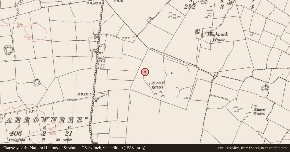 Ordnance Survey six-inch map, 2nd edition (1888–1915) covering the location of Enclosure, Carrownaboll, County Sligo, with a pin at the register's coordinates