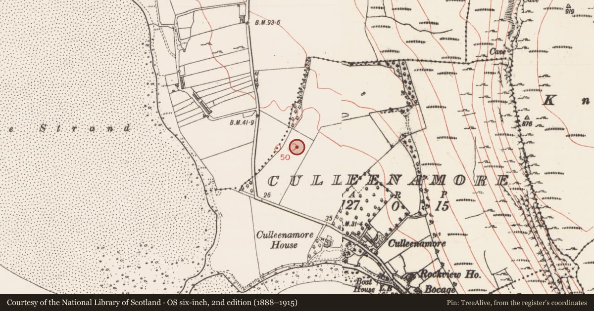 Ordnance Survey six-inch map, 2nd edition (1888–1915) covering the location of Midden, Culleenamore, County Sligo, with a pin at the register's coordinates