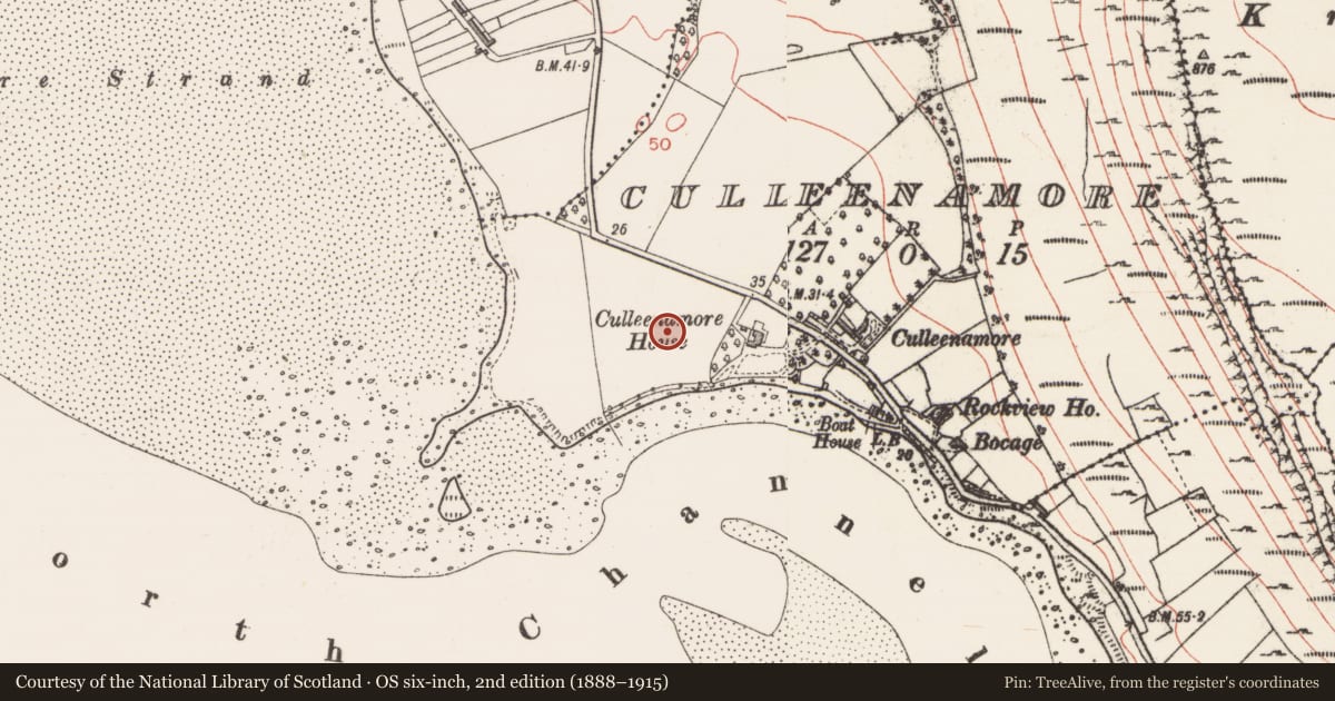 Ordnance Survey six-inch map, 2nd edition (1888–1915) covering the location of Barrow - mound barrow, Culleenamore, County Sligo, with a pin at the register's coordinates