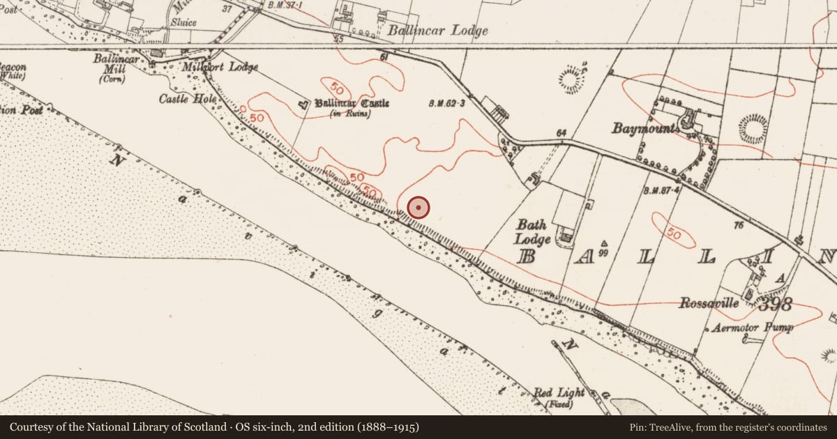Ordnance Survey six-inch map, 2nd edition (1888–1915) covering the location of Enclosure, Ballincar, County Sligo, with a pin at the register's coordinates