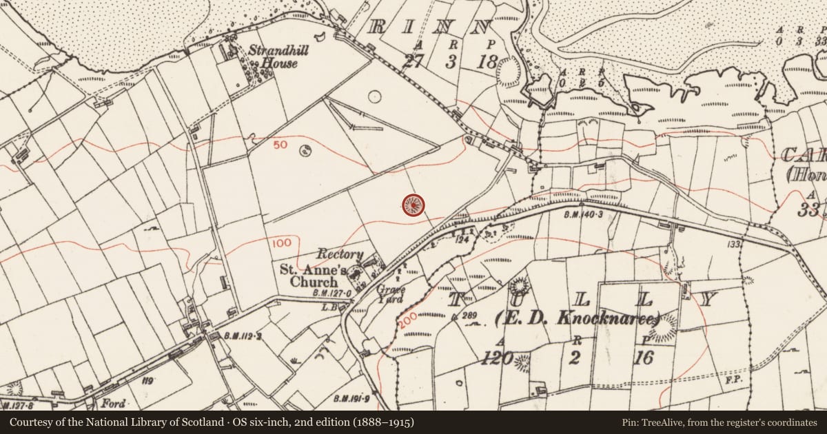 Ordnance Survey six-inch map, 2nd edition (1888–1915) covering the location of Ringfort - rath, Larass Or Strandhill, County Sligo, with a pin at the register's coordinates