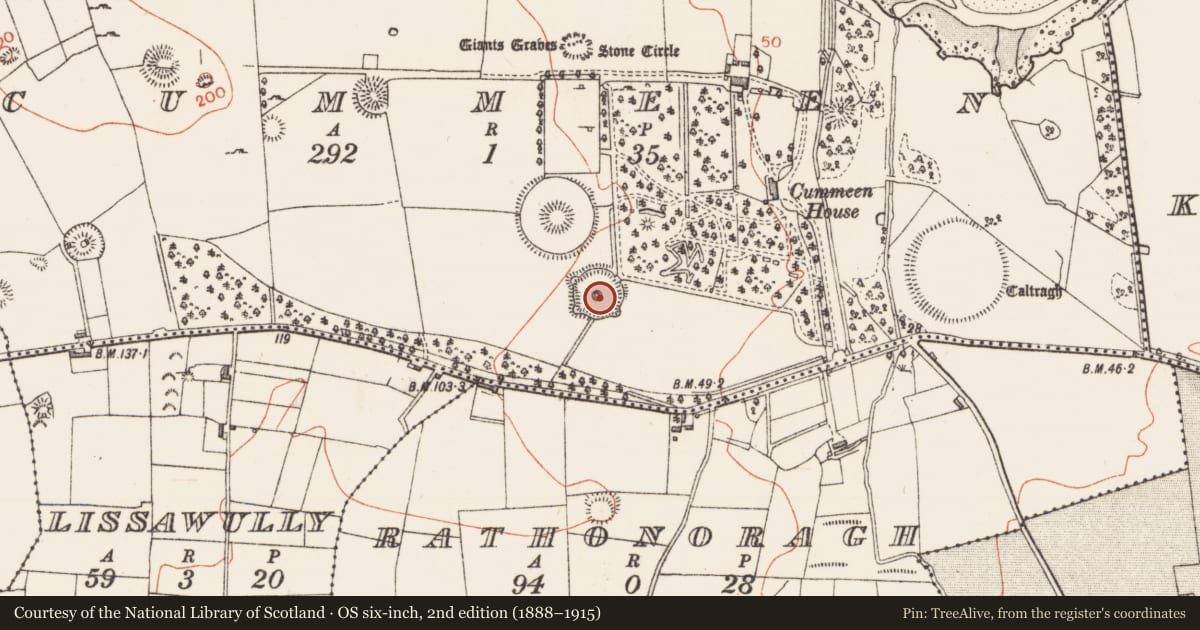 Ordnance Survey six-inch map, 2nd edition (1888–1915) covering the location of Barrow - unclassified, Cummeen, County Sligo, with a pin at the register's coordinates