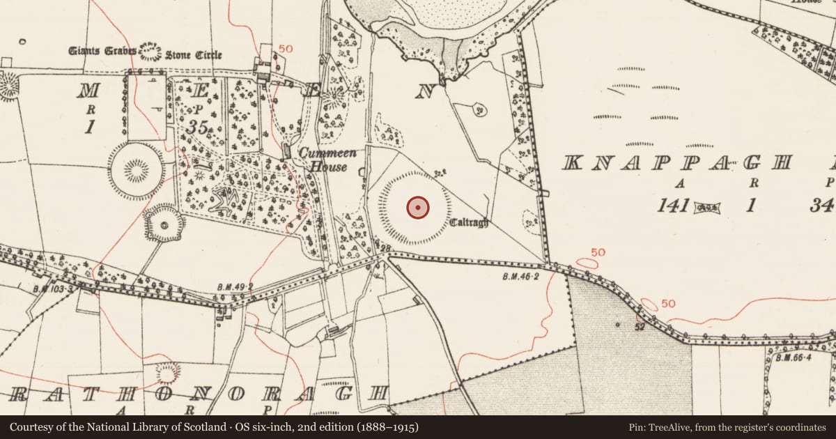 Ordnance Survey six-inch map, 2nd edition (1888–1915) covering the location of Earthwork, Cummeen, County Sligo, with a pin at the register's coordinates