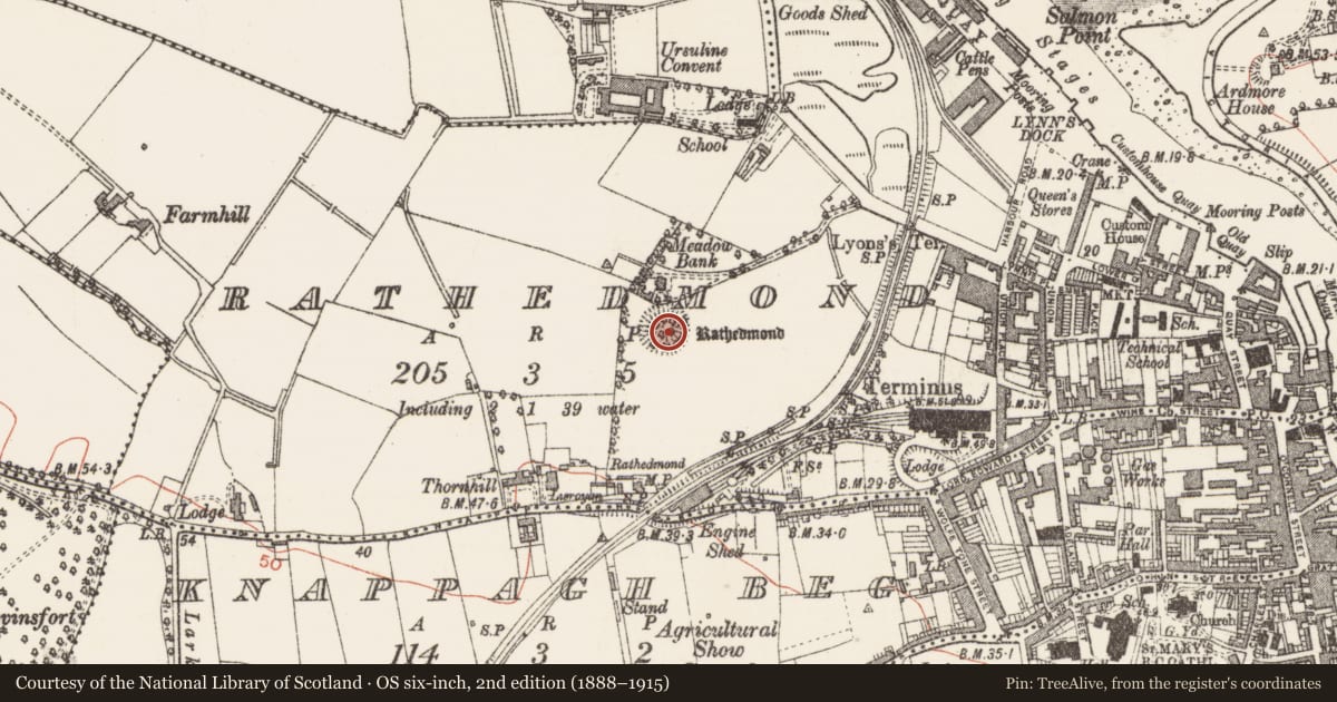 Ordnance Survey six-inch map, 2nd edition (1888–1915) covering the location of Ringfort - rath, Rathedmond, County Sligo, with a pin at the register's coordinates
