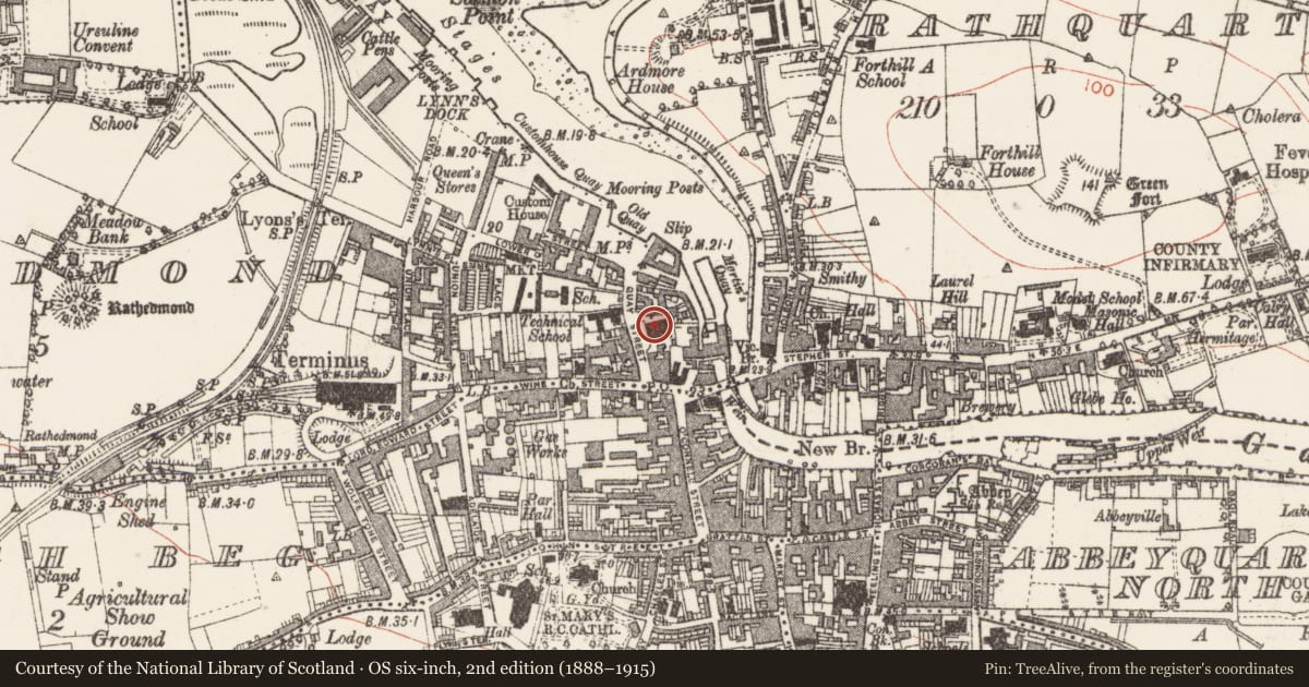 Ordnance Survey six-inch map, 2nd edition (1888–1915) covering the location of Bastioned fort, Rathedmond, County Sligo, with a pin at the register's coordinates