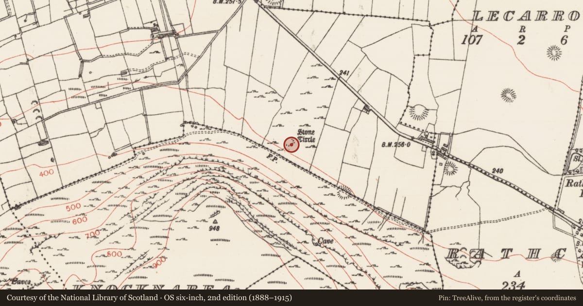 Ordnance Survey six-inch map, 2nd edition (1888–1915) covering the location of Ringfort - cashel, Larass Or Strandhill, County Sligo, with a pin at the register's coordinates