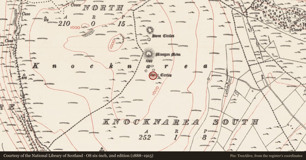 Ordnance Survey six-inch map, 2nd edition (1888–1915) covering the location of Cairn - unclassified, Knocknarea South, County Sligo, with a pin at the register's coordinates