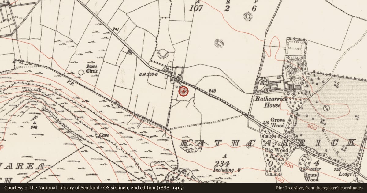 Ordnance Survey six-inch map, 2nd edition (1888–1915) covering the location of Ringfort - rath, Rathcarrick, County Sligo, with a pin at the register's coordinates