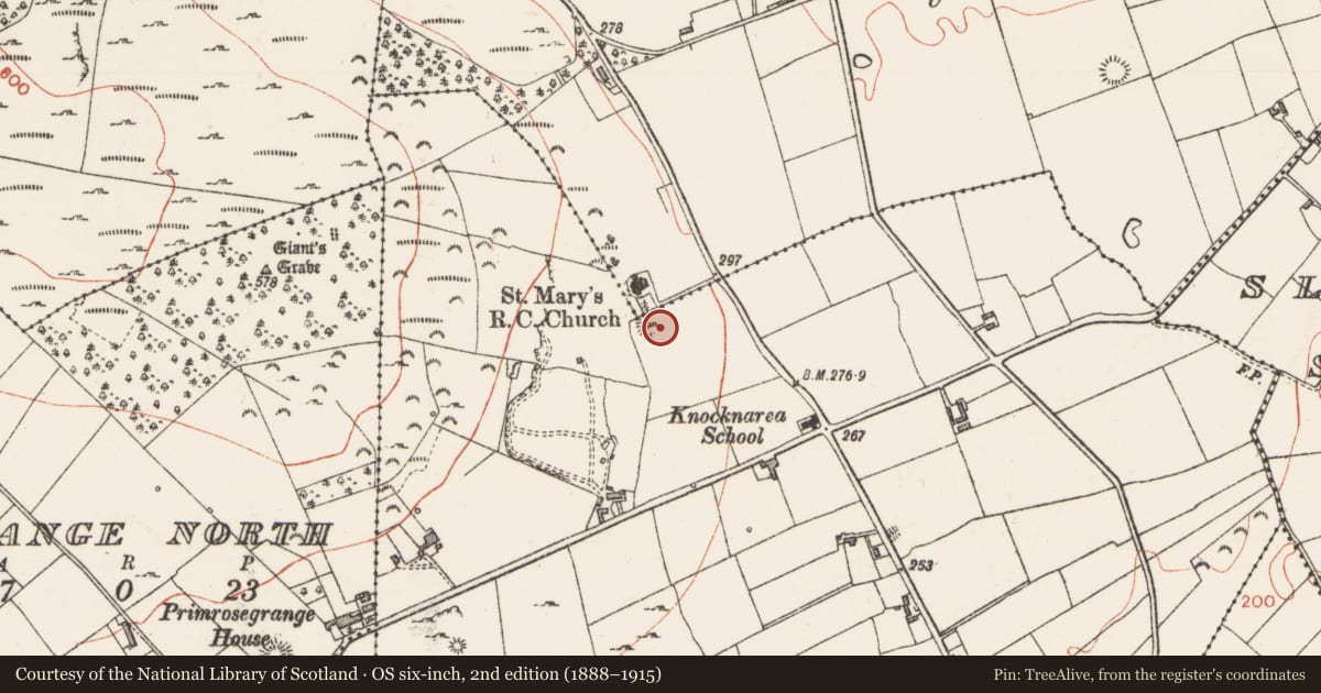 Ordnance Survey six-inch map, 2nd edition (1888–1915) covering the location of Enclosure, Grange East, County Sligo, with a pin at the register's coordinates