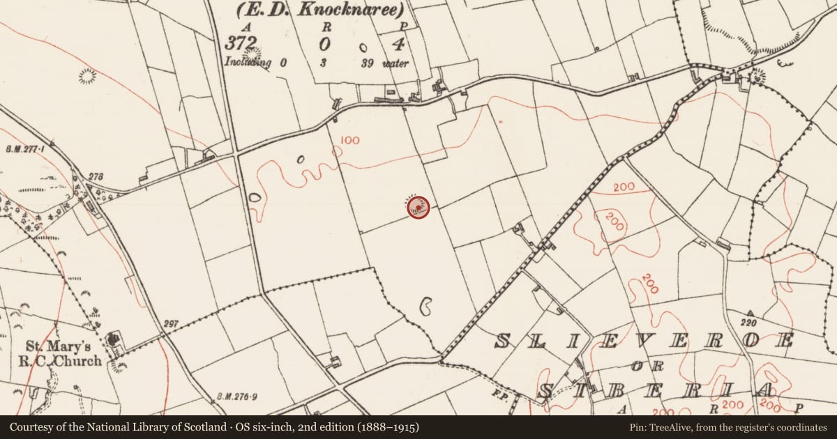 Ordnance Survey six-inch map, 2nd edition (1888–1915) covering the location of Ringfort - rath, Drinaghan, County Sligo, with a pin at the register's coordinates