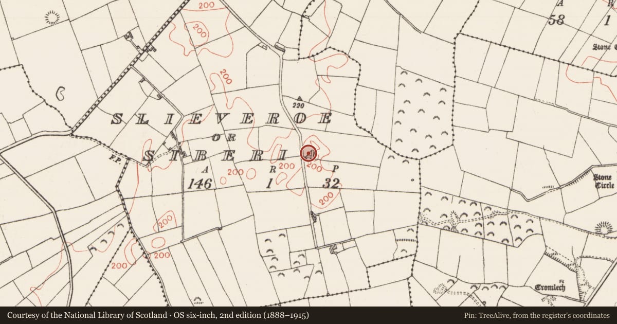 Ordnance Survey six-inch map, 2nd edition (1888–1915) covering the location of Enclosure, Slieveroe Or Siberia, County Sligo, with a pin at the register's coordinates