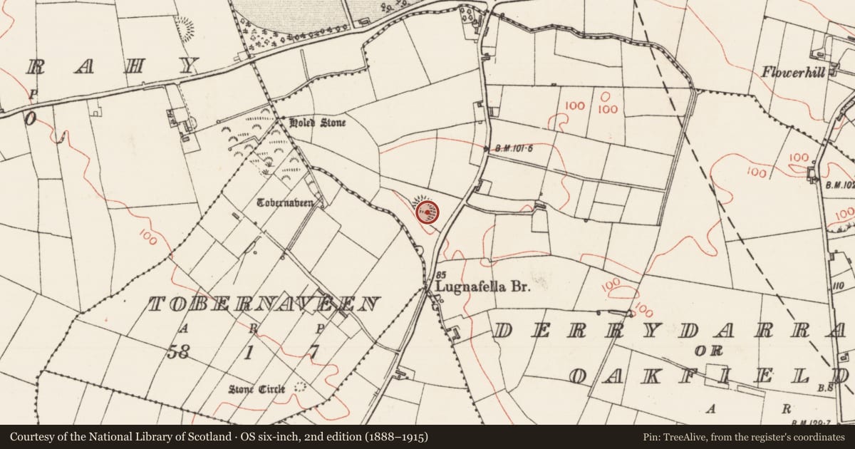 Ordnance Survey six-inch map, 2nd edition (1888–1915) covering the location of Ringfort - rath, Derrydarragh Or Oakfield, County Sligo, with a pin at the register's coordinates