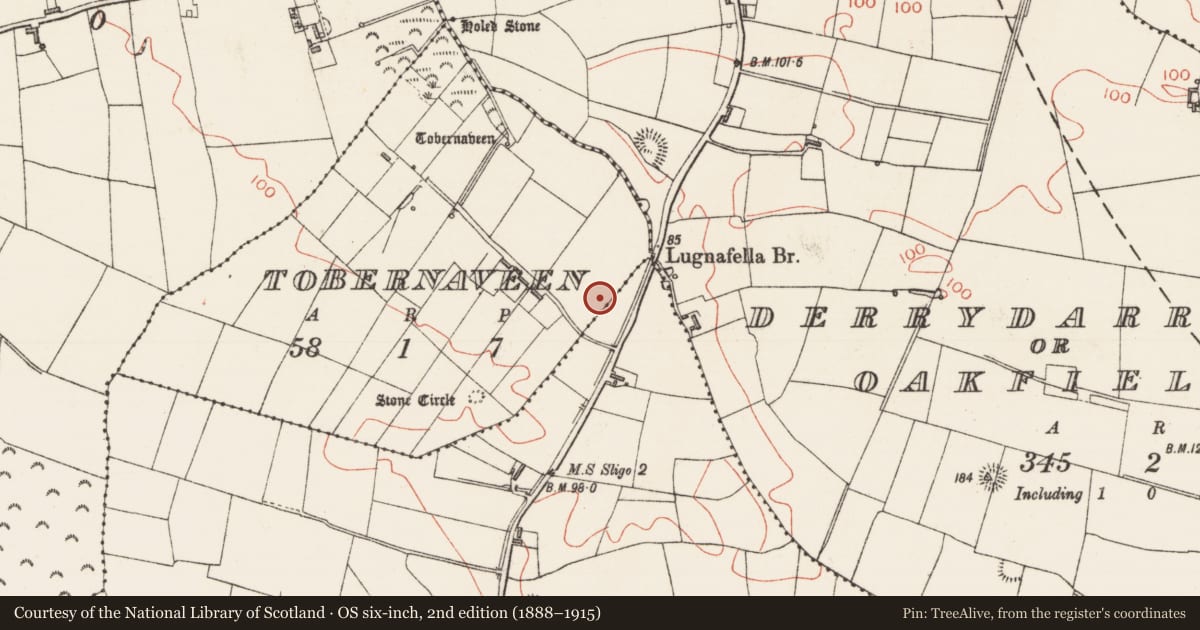 Ordnance Survey six-inch map, 2nd edition (1888–1915) covering the location of Barrow - unclassified, Tobernaveen, County Sligo, with a pin at the register's coordinates