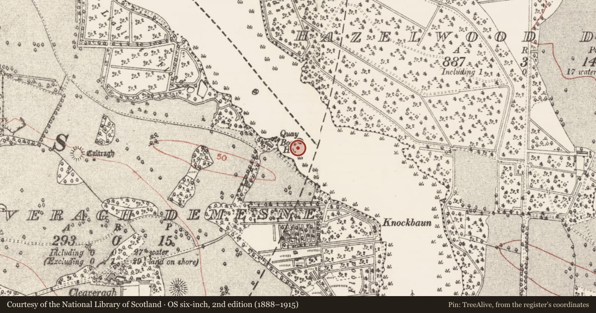 Ordnance Survey six-inch map, 2nd edition (1888–1915) covering the location of Crannog, Garvoge River, County Sligo, with a pin at the register's coordinates