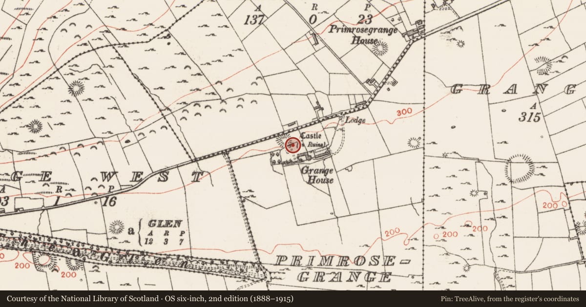 Ordnance Survey six-inch map, 2nd edition (1888–1915) covering the location of Castle - unclassified, Primrosegrange, County Sligo, with a pin at the register's coordinates