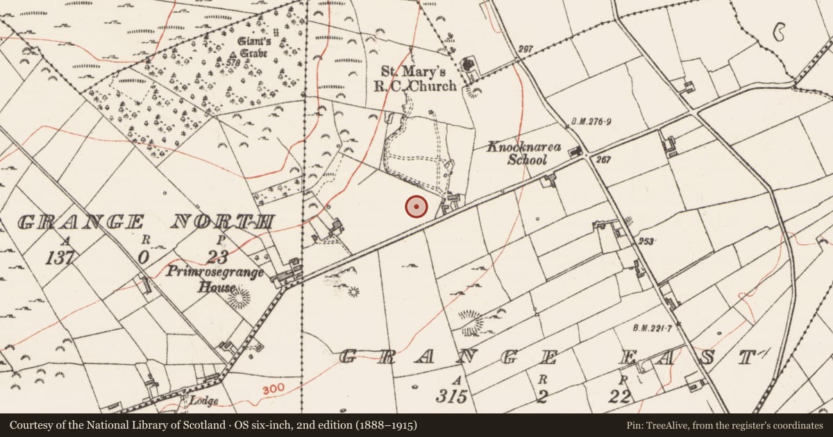 Ordnance Survey six-inch map, 2nd edition (1888–1915) covering the location of Enclosure, Grange East, County Sligo, with a pin at the register's coordinates