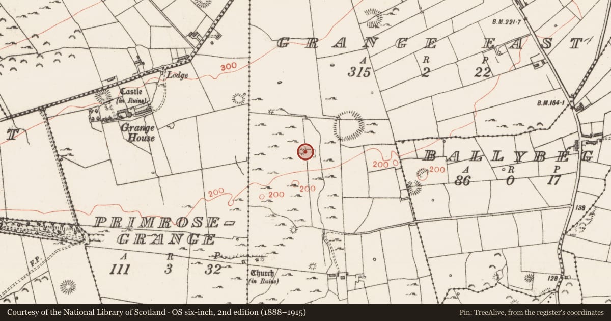 Ordnance Survey six-inch map, 2nd edition (1888–1915) covering the location of Barrow - pond barrow, Grange East, County Sligo, with a pin at the register's coordinates