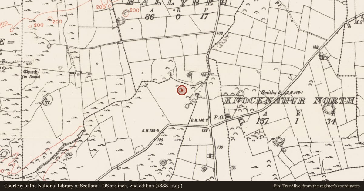 Ordnance Survey six-inch map, 2nd edition (1888–1915) covering the location of Barrow - ring-barrow, Seafield, County Sligo, with a pin at the register's coordinates