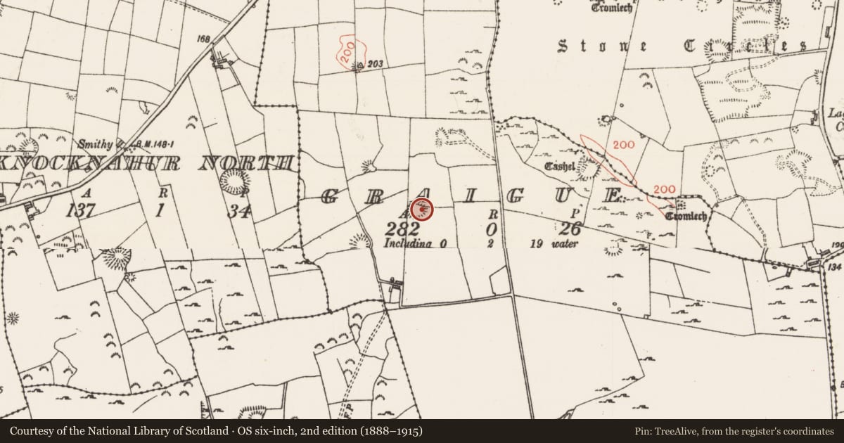 Ordnance Survey six-inch map, 2nd edition (1888–1915) covering the location of Souterrain, Graigue, County Sligo, with a pin at the register's coordinates