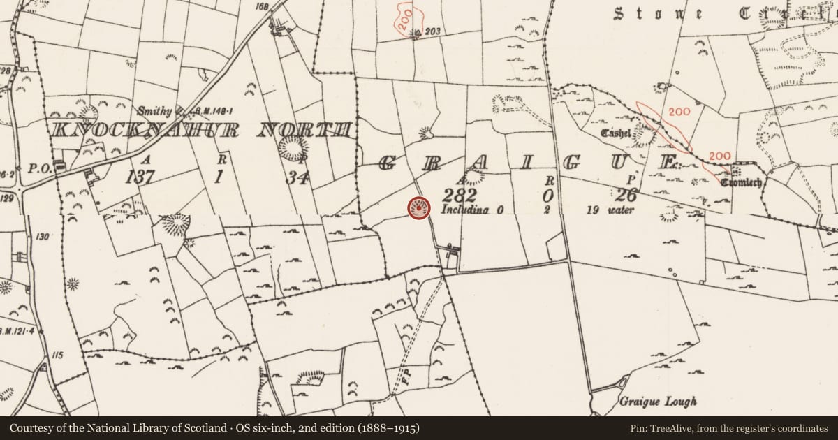Ordnance Survey six-inch map, 2nd edition (1888–1915) covering the location of Ringfort - rath, Graigue, County Sligo, with a pin at the register's coordinates