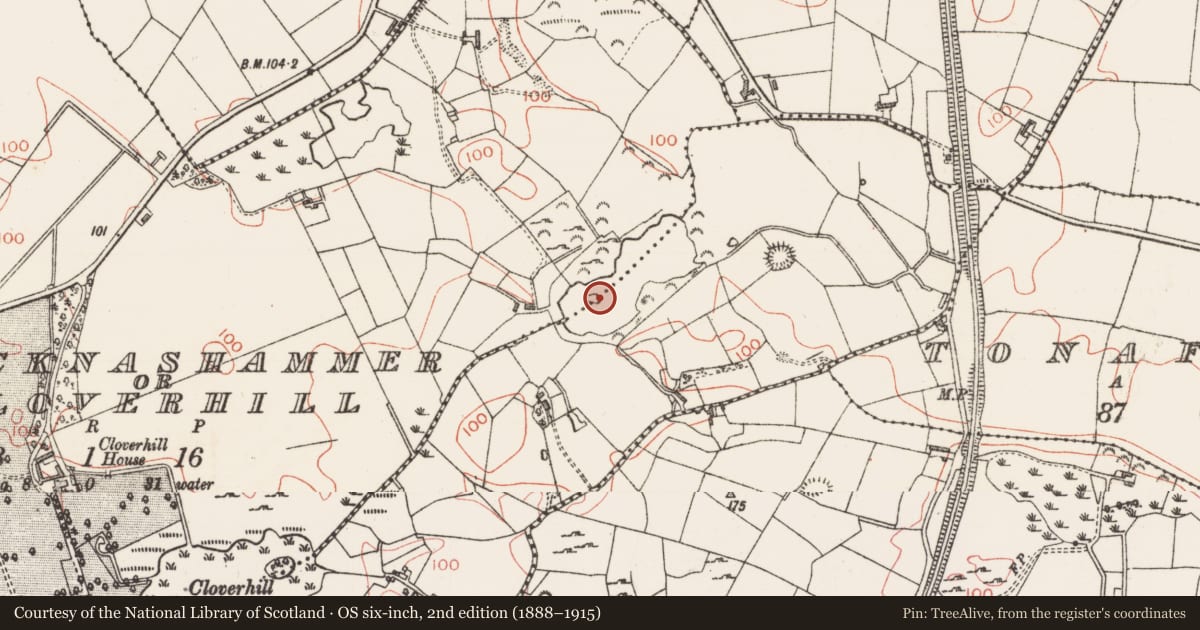 Ordnance Survey six-inch map, 2nd edition (1888–1915) covering the location of Crannog, Carrowkeel, Knocknashammer Or Cloverhill, County Sligo, with a pin at the register's coordinates