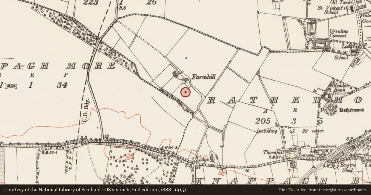 Ordnance Survey six-inch map, 2nd edition (1888–1915) covering the location of Fulacht fia, Rathedmond, County Sligo, with a pin at the register's coordinates