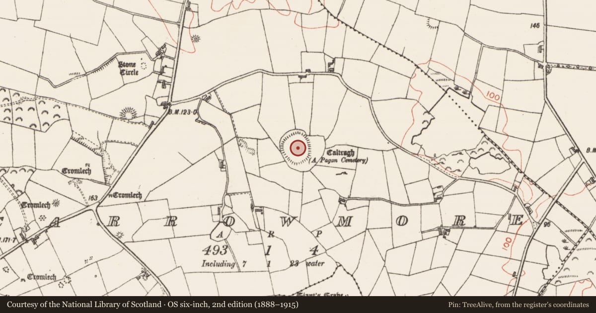 Ordnance Survey six-inch map, 2nd edition (1888–1915) covering the location of Hut site, Carrowmore, County Sligo, with a pin at the register's coordinates