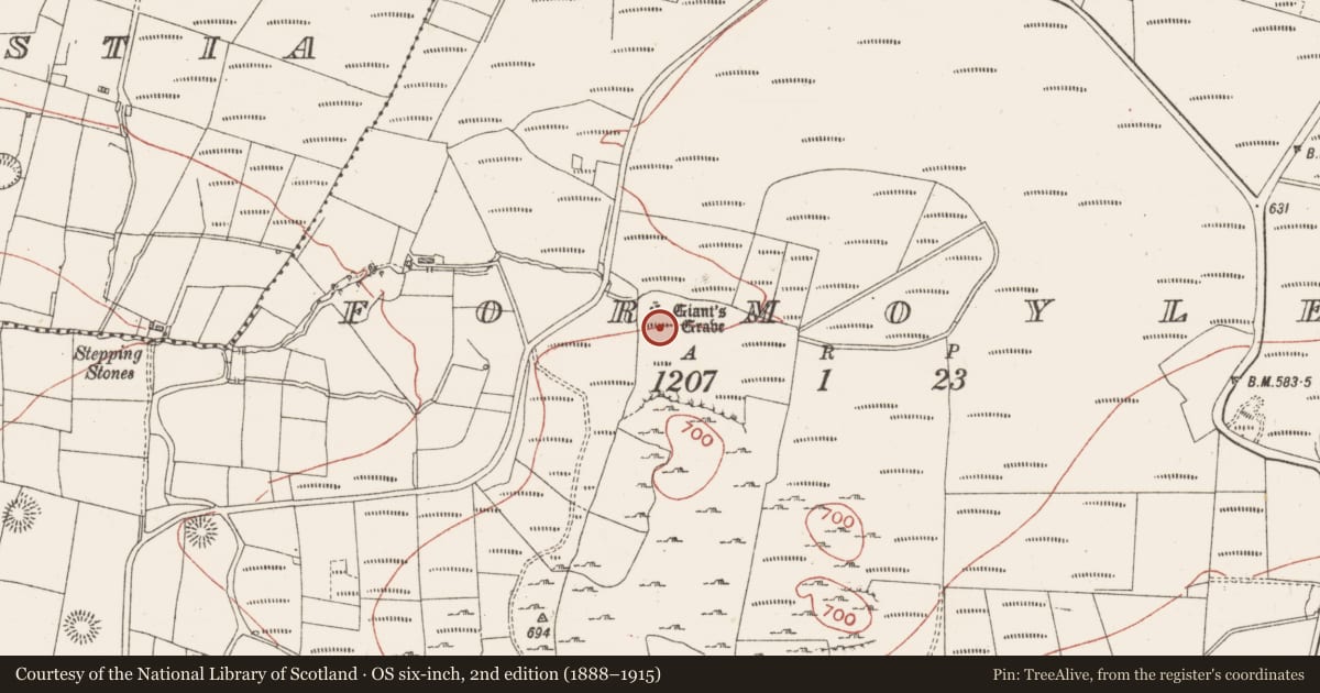 Ordnance Survey six-inch map, 2nd edition (1888–1915) covering the location of Megalithic tomb - court tomb, Formoyle, County Sligo, with a pin at the register's coordinates