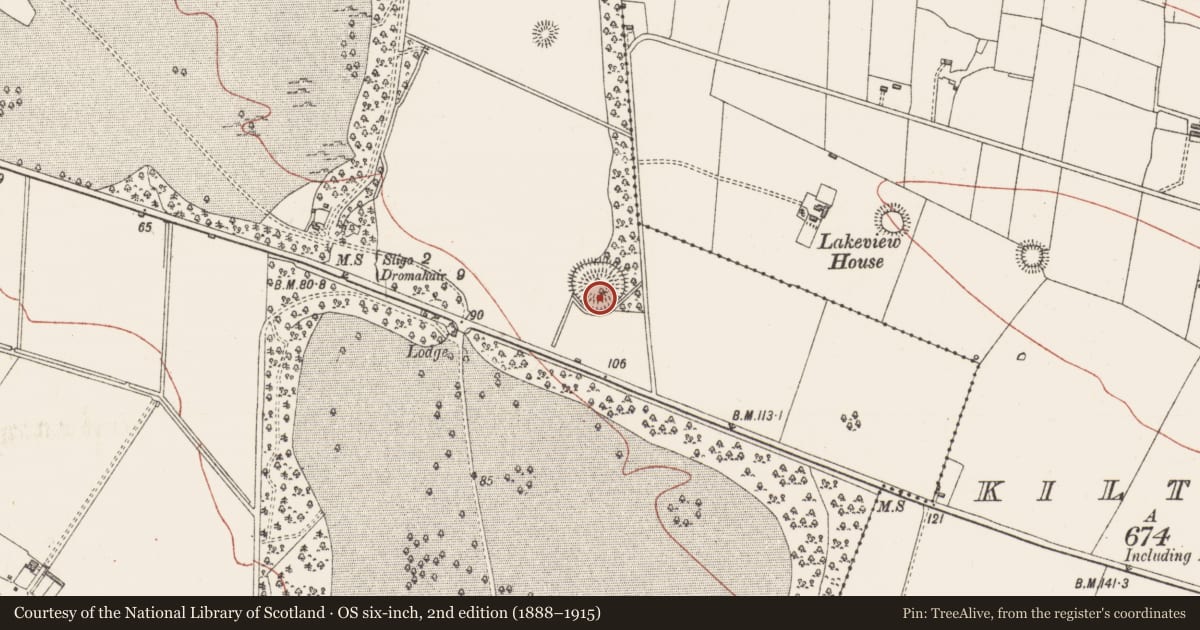 Ordnance Survey six-inch map, 2nd edition (1888–1915) covering the location of Ringfort - rath, Hazelwood Demesne, County Sligo, with a pin at the register's coordinates