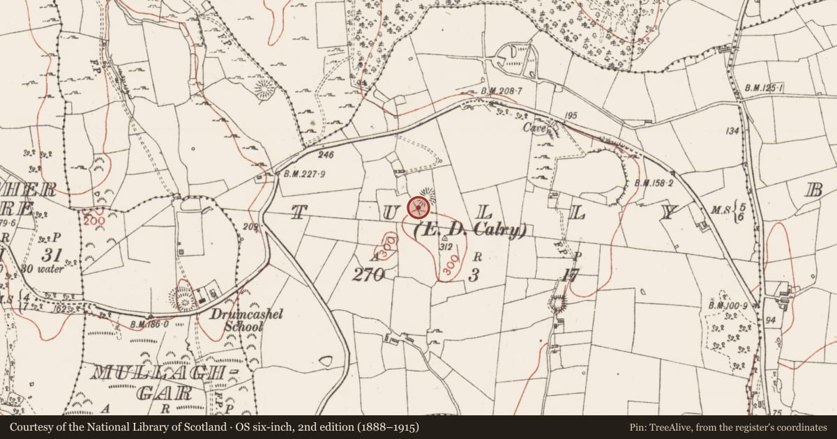 Ordnance Survey six-inch map, 2nd edition (1888–1915) covering the location of Quarry, Tully, County Sligo, with a pin at the register's coordinates