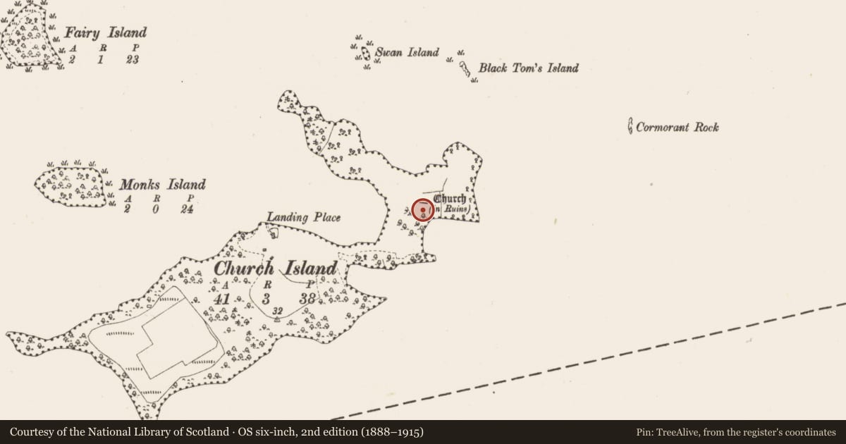 Ordnance Survey six-inch map, 2nd edition (1888–1915) covering the location of Graveyard, Church Island, County Sligo, with a pin at the register's coordinates