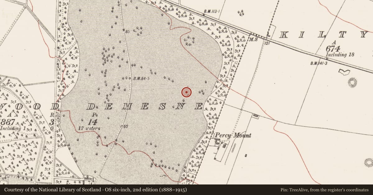 Ordnance Survey six-inch map, 2nd edition (1888–1915) covering the location of Burnt mound, Hazelwood Demesne, County Sligo, with a pin at the register's coordinates